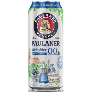 Пиво Paulaner Hefe-Weissbier Non-Alcoholic (Пауланер Хефе Вайсбир безалкогольное) 0,5 л x 24 ж/б